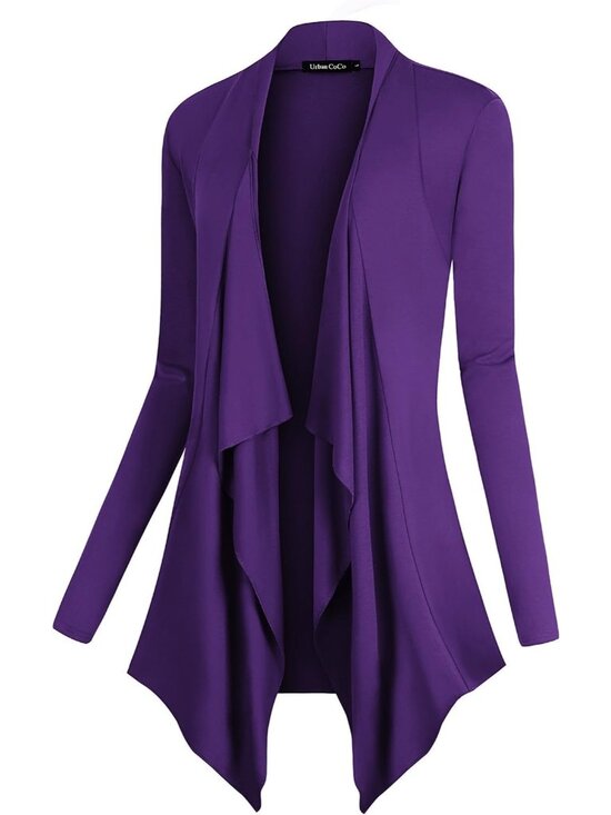 Sweaters - 🆕Women's Dark Purple Drape Front Open Cardigan Long Sleeve Irregular Hem Jacket